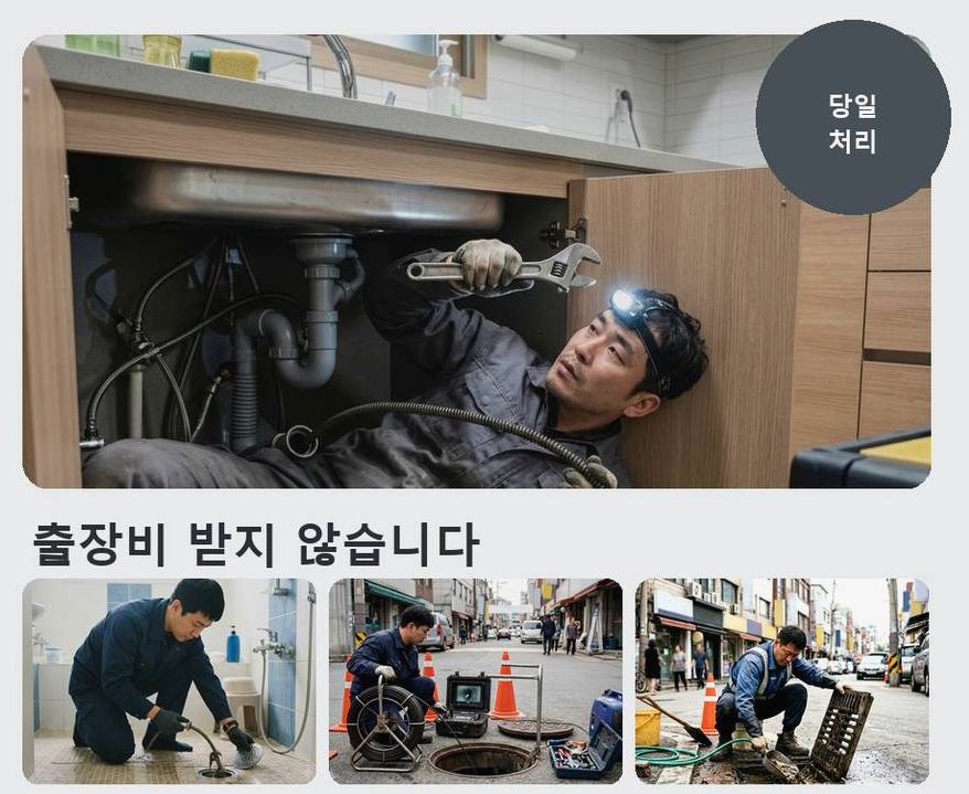 여주시 교동 싱크대막힘 고압세척·관통 작업 모습
