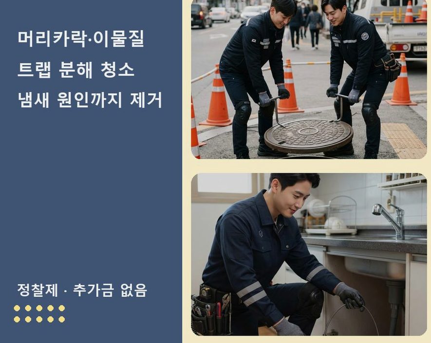 서울 강서구 개화동 베란다 배수구막힘 원인 진단 현장 작업 사진 - 배관해결사