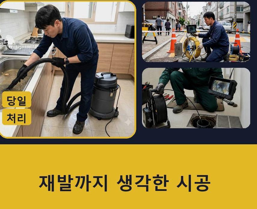 양주시 고암동 하수구 역류 출장비 무료 현장 작업 사진 - 배관해결사