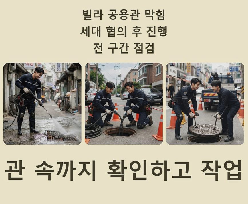 양주시 광사동 하수구막힘 고압세척·관통 작업 모습