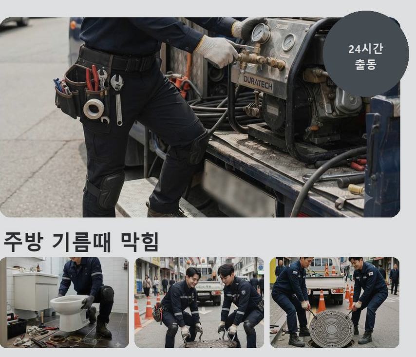 서울 구로구 신도림동 오수관막힘 고압세척·관통 작업 모습