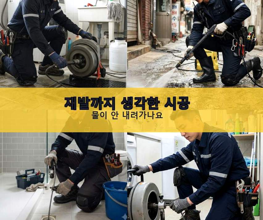 서울 강서구 공항동 하수구 역류 출장비 무료 현장 작업 사진 - 배관해결사
