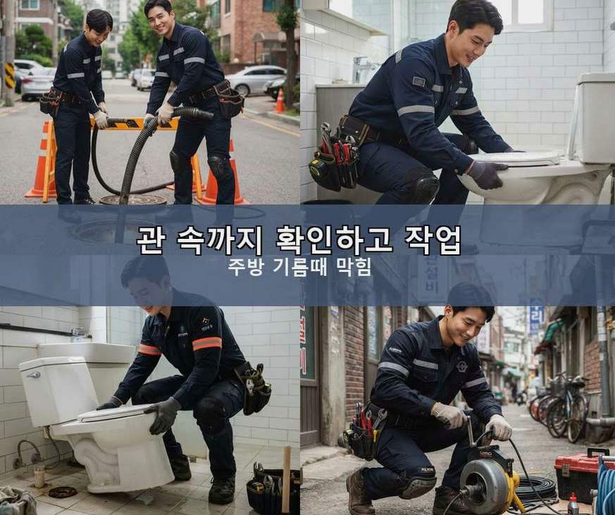 과천시 과천동 세탁기 배수구막힘 원인 진단 현장 작업 사진 - 배관해결사