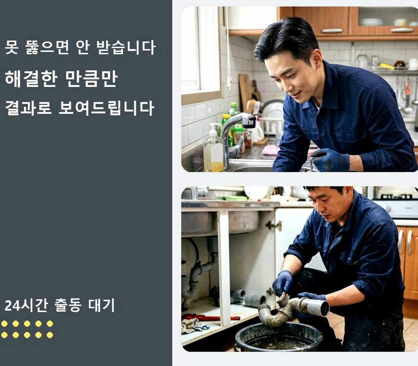 과천시 관문동 세면대막힘 뚫음 현장 작업 사진 - 배관해결사