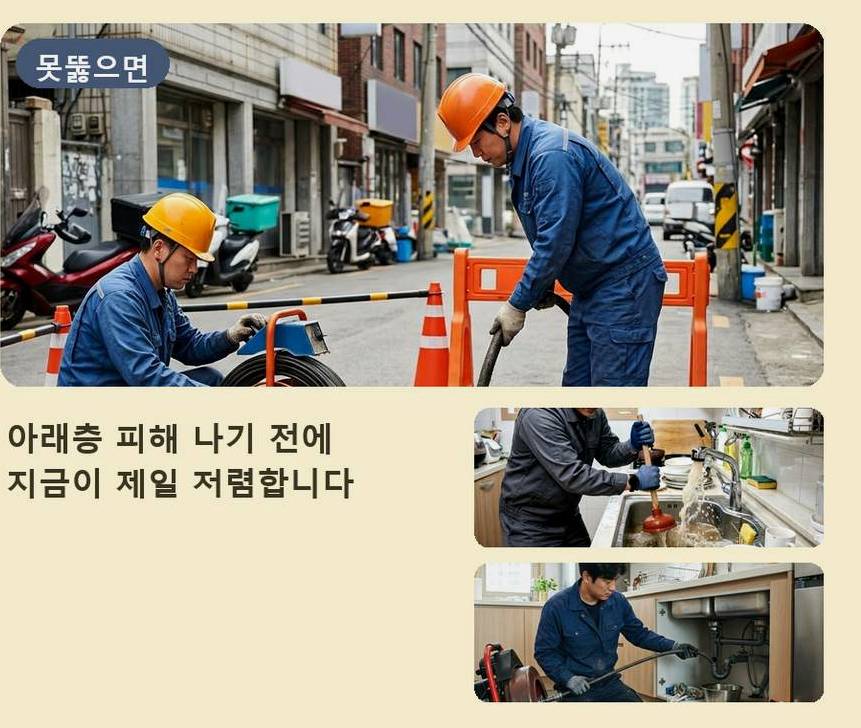 과천시 문원동 싱크대막힘 고압세척·관통 작업 모습