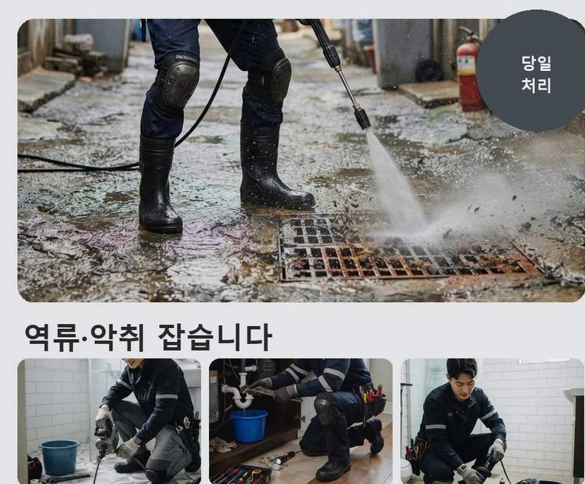 양주시 광사동 베란다 배수구막힘 긴급출동 현장 작업 사진 - 배관해결사