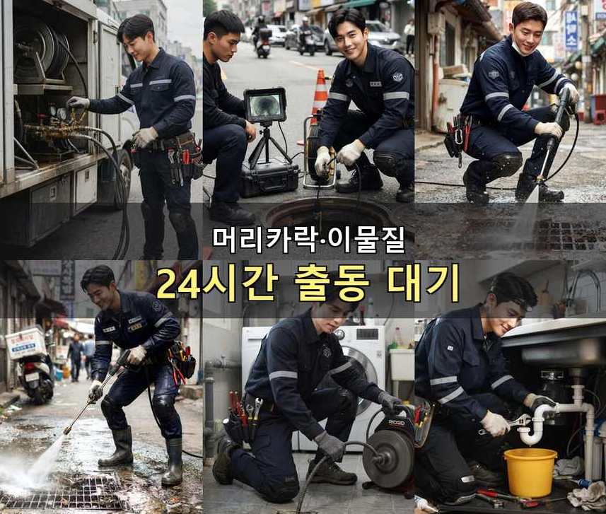 파주시 군내면 배수구막힘 고압세척·관통 작업 모습