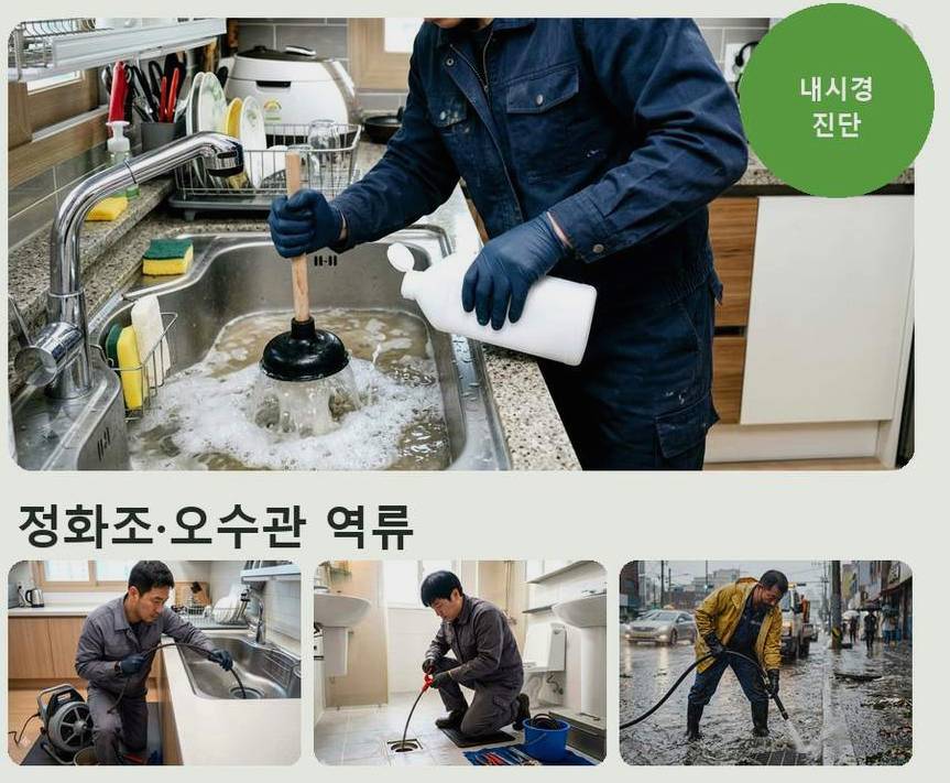 수원시권선구 구운동 오수관막힘 야간 출동 현장 작업 사진 - 배관해결사