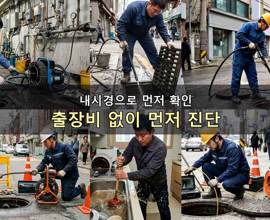 안성시 구장리 싱크대막힘 고압세척·관통 작업 모습