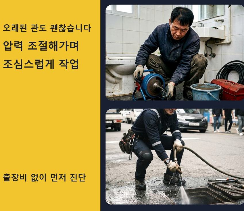 연천군 군남면남계리 욕실 배수구막힘 야간 출동 현장 작업 사진 - 배관해결사