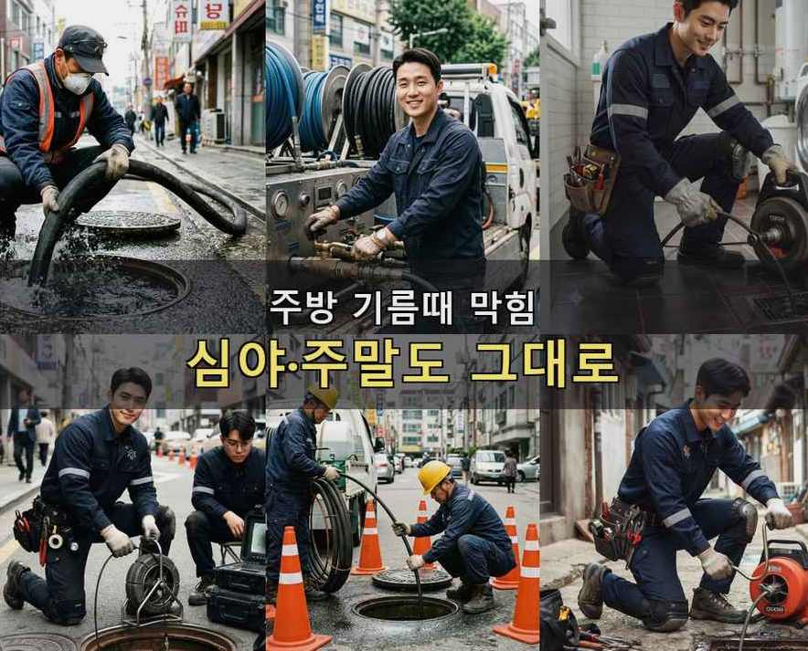 연천군 군남면남계리 하수구 역류 야간 출동 현장 작업 사진 - 배관해결사