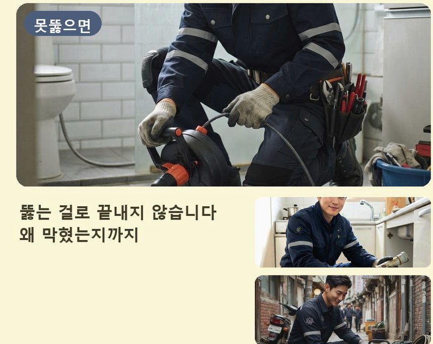 서울 구로구 궁동 세면대막힘 뚫음 현장 작업 사진 - 배관해결사