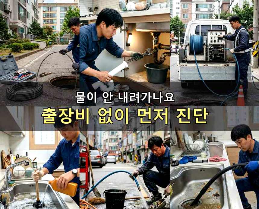 서울 구로구 궁동 욕실 배수구막힘 24시 출동 현장 작업 사진 - 배관해결사