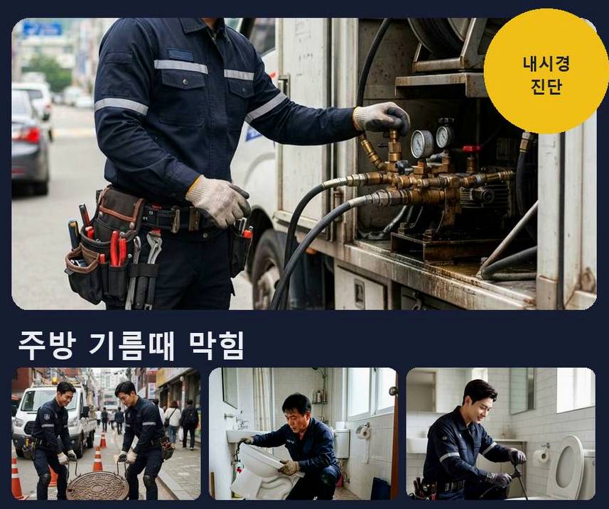 수원시권선구 권선동 배수구막힘 고압세척·관통 작업 모습