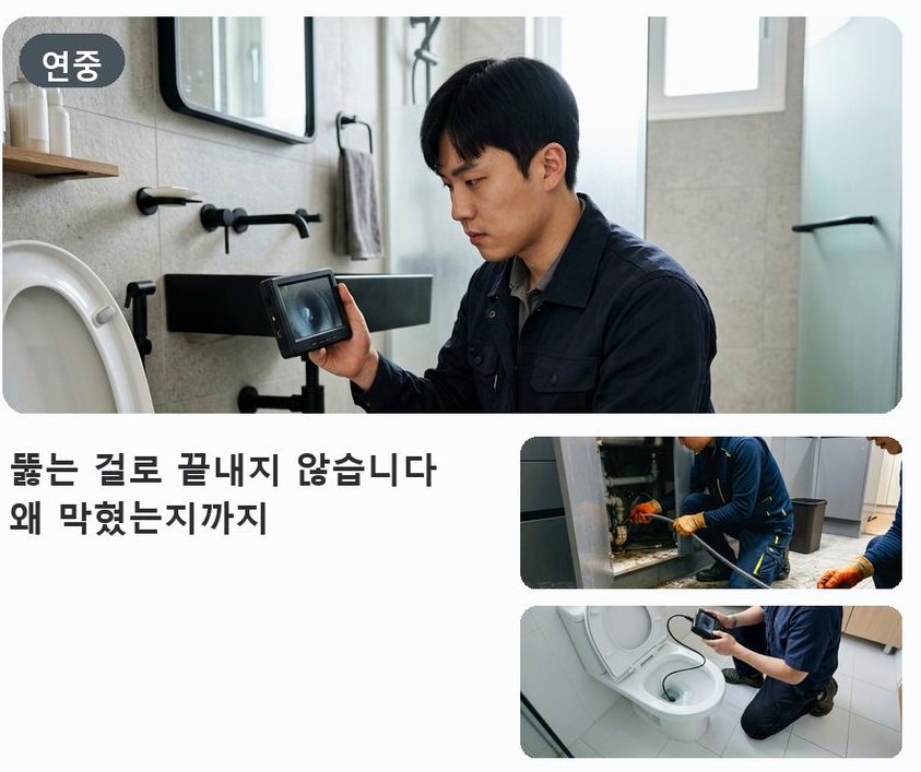 성남시수정구 둔전동 싱크대막힘 고압세척·관통 작업 모습