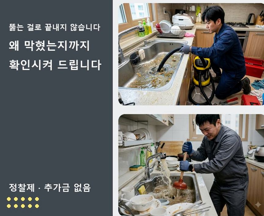 성남시수정구 금토동 하수구 역류 업체 현장 작업 사진 - 배관해결사