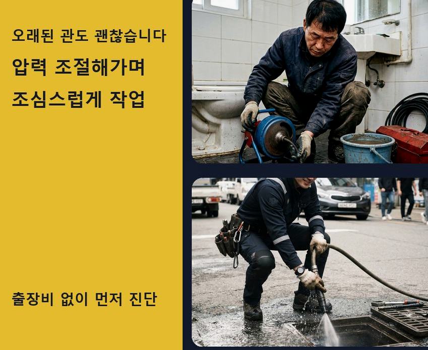 서울 성동구 금호동 배관청소 원인 진단 현장 작업 사진 - 배관해결사