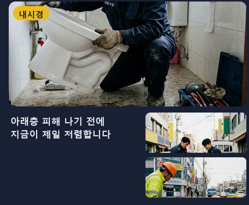 서울 강서구 내발산동 베란다 배수구막힘 긴급출동 현장 작업 사진 - 배관해결사