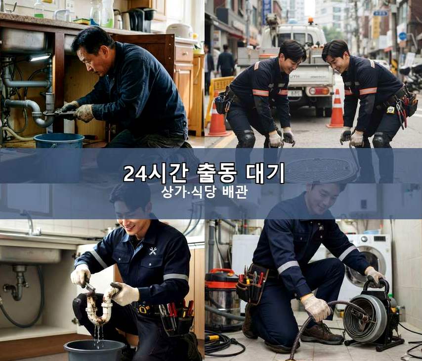 수원시권선구 당수동 하수구 역류 야간 출동 현장 작업 사진 - 배관해결사