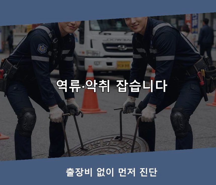 서울 강남구 도곡동 하수구막힘 고압세척·관통 작업 모습
