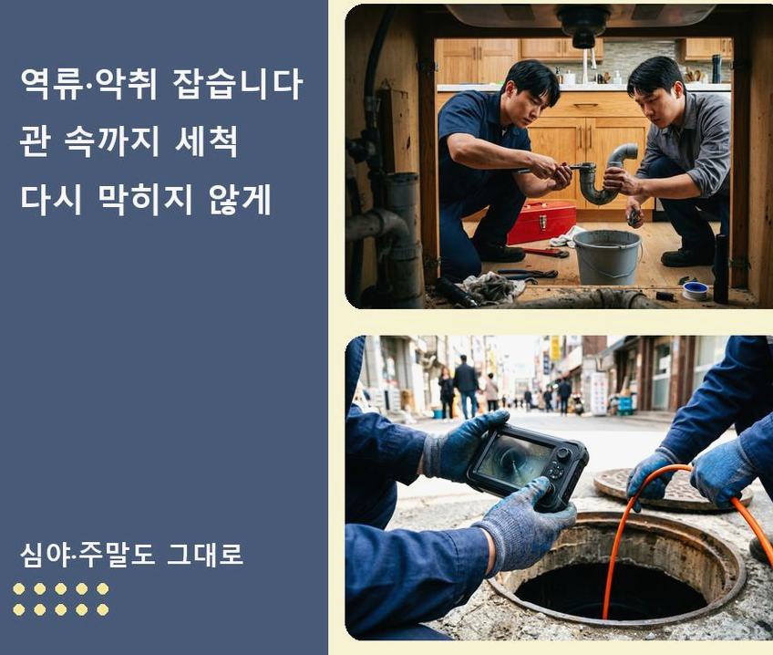 서울 강남구 도곡동 하수구막힘 야간 출동 현장 작업 사진 - 배관해결사