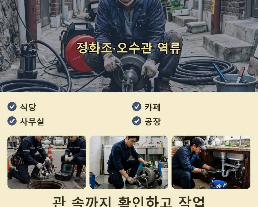 안성시 도기동 배수구막힘 뚫음 현장 작업 사진 - 배관해결사