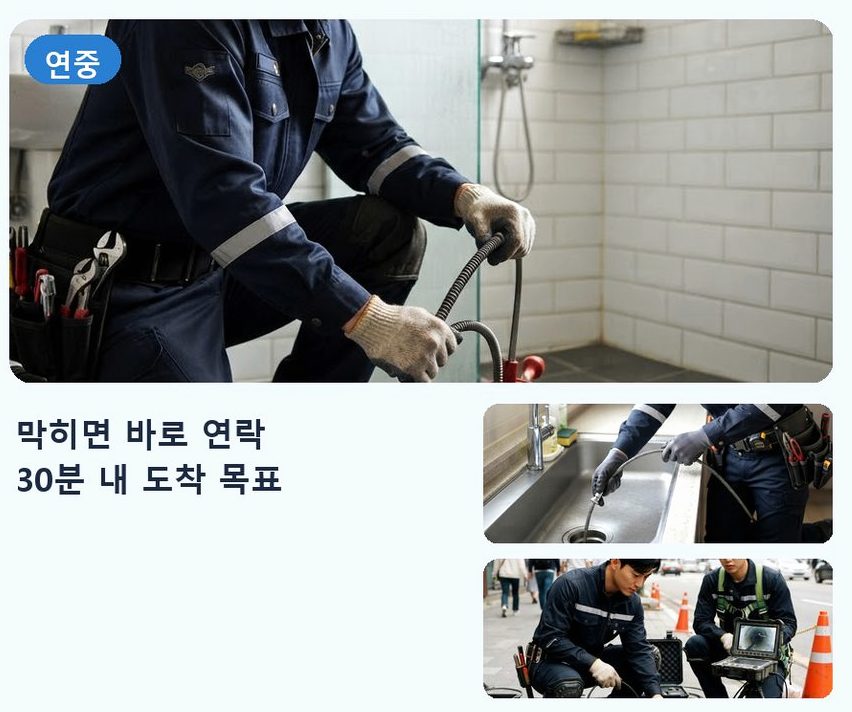 서울 동작구 사당동 배수구막힘 고압세척·관통 작업 모습