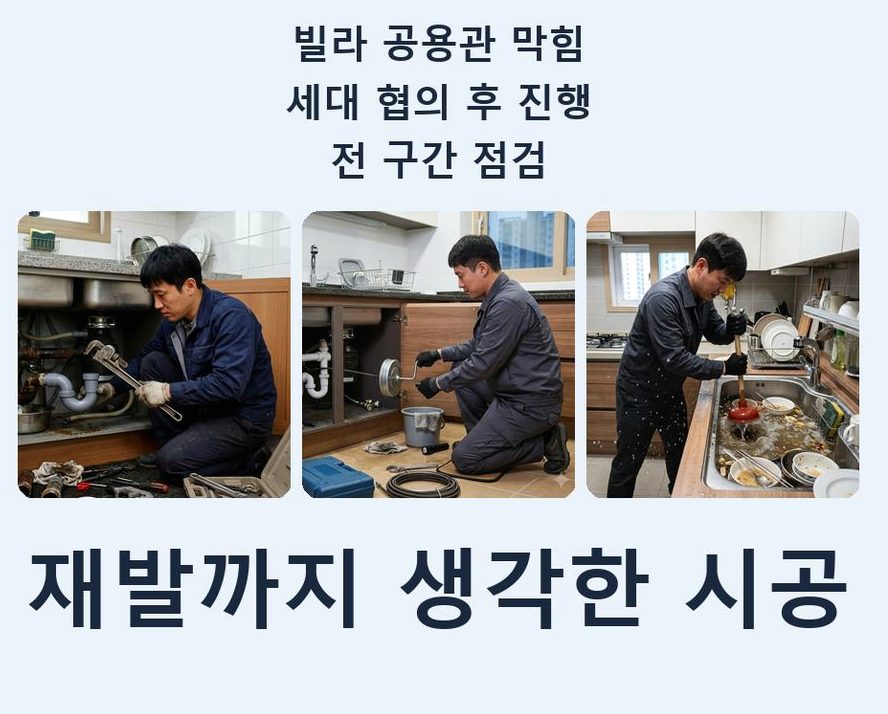 용인시수지구 동천동 정화조막힘 뚫음 현장 작업 사진 - 배관해결사