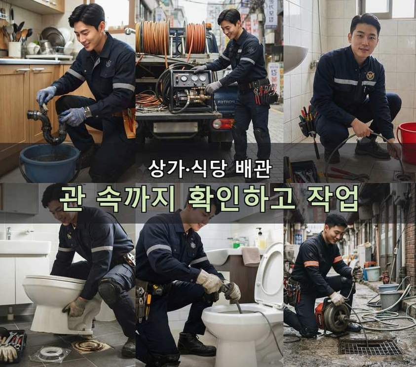 성남시수정구 둔전동 욕실 배수구막힘 야간 출동 현장 작업 사진 - 배관해결사