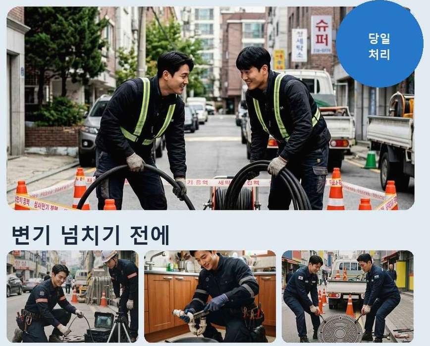 서울 성동구 마장동 싱크대막힘 고압세척·관통 작업 모습