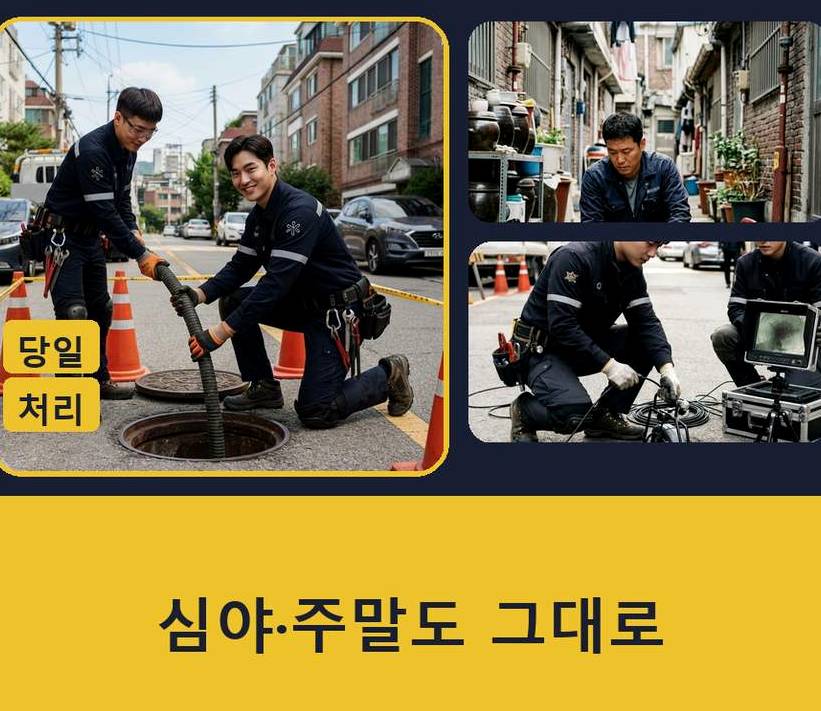 서울 성동구 마장동 주방 하수구막힘 야간 출동 현장 작업 사진 - 배관해결사