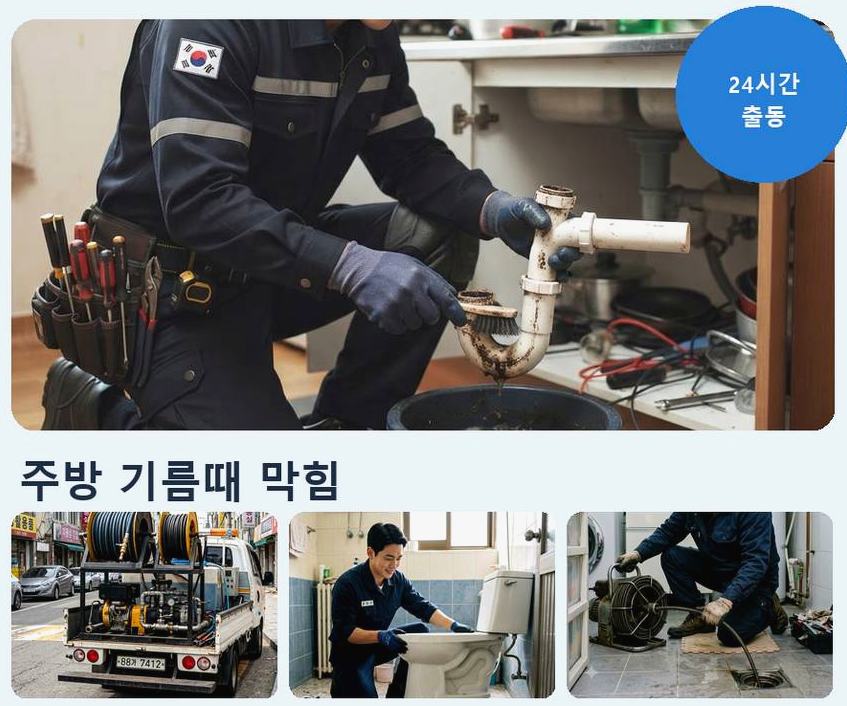 서울 중랑구 망우동 베란다 배수구막힘 비용 현장 작업 사진 - 배관해결사