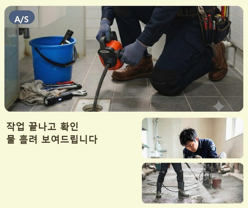 서울 중랑구 망우본동 욕실 배수구막힘 업체 현장 작업 사진 - 배관해결사
