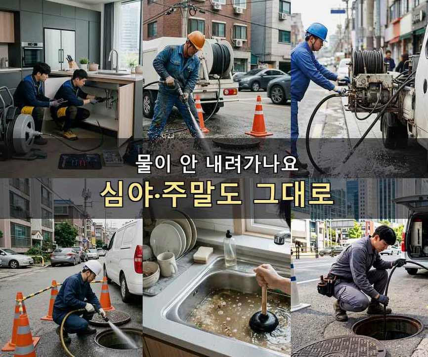 서울 중랑구 망우본동 하수구 역류 업체 현장 작업 사진 - 배관해결사