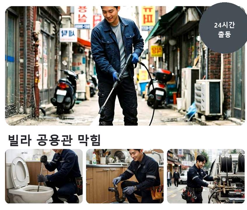 서울 중랑구 면목동 세탁기 배수구막힘 뚫음 현장 작업 사진 - 배관해결사