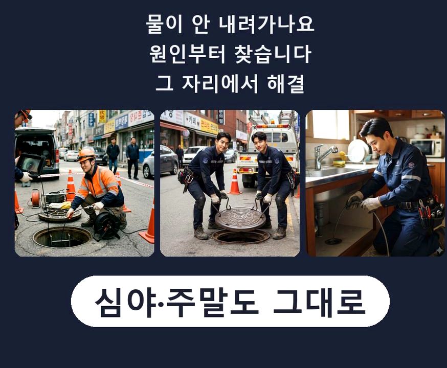 서울 중랑구 상봉동 배수구막힘 고압세척·관통 작업 모습