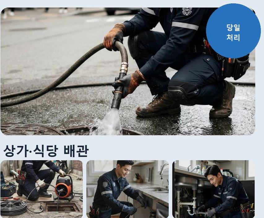 서울 중랑구 면목동 화장실 하수구막힘 출장비 무료 현장 작업 사진 - 배관해결사