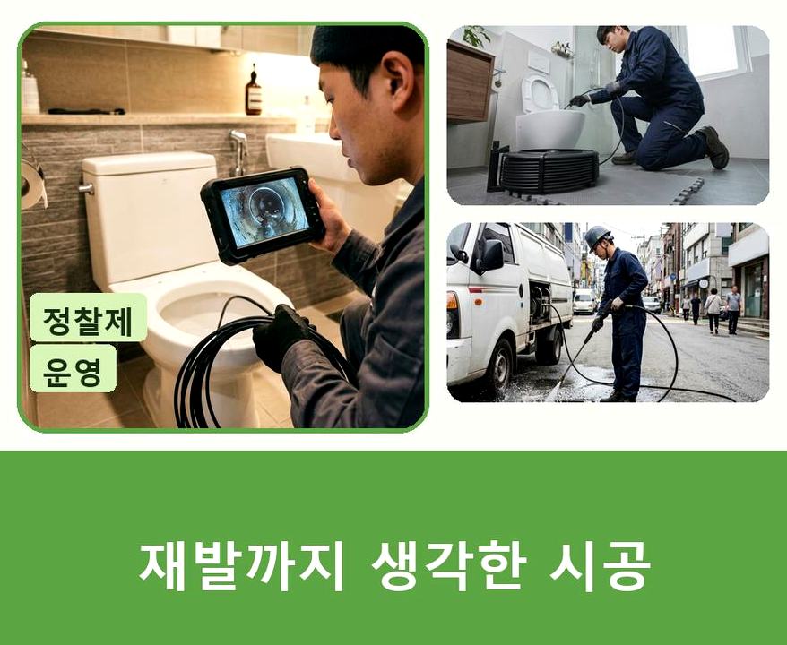 서울 중랑구 묵동 욕실 배수구막힘 야간 출동 현장 작업 사진 - 배관해결사