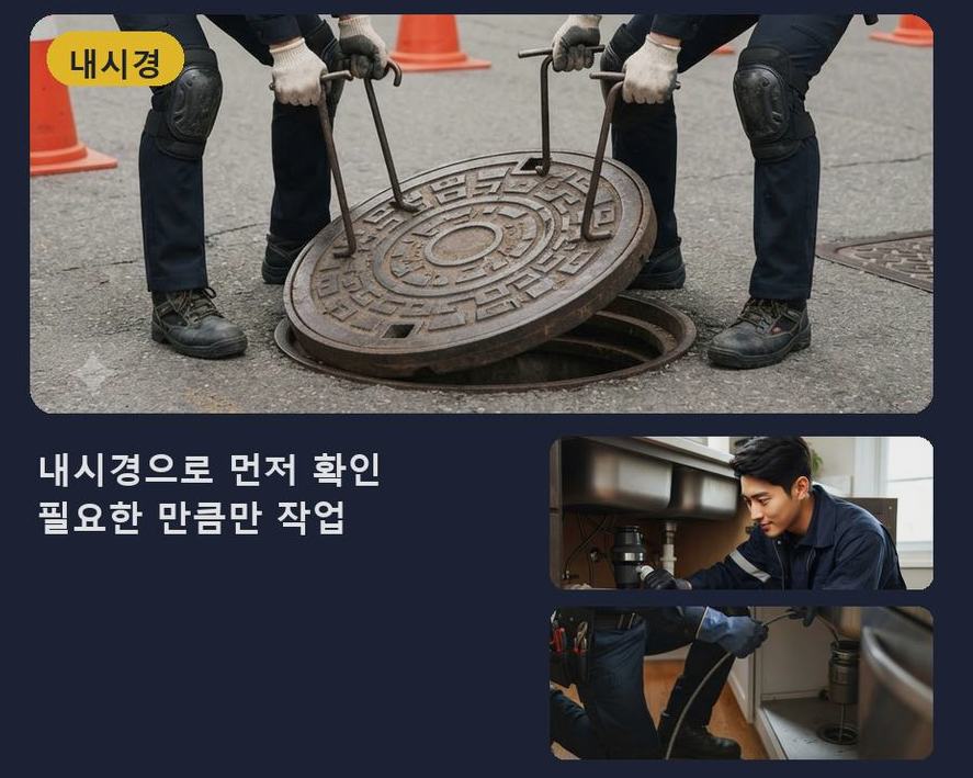 고양시일산동구 문봉동 하수구 역류 출장비 무료 현장 작업 사진 - 배관해결사