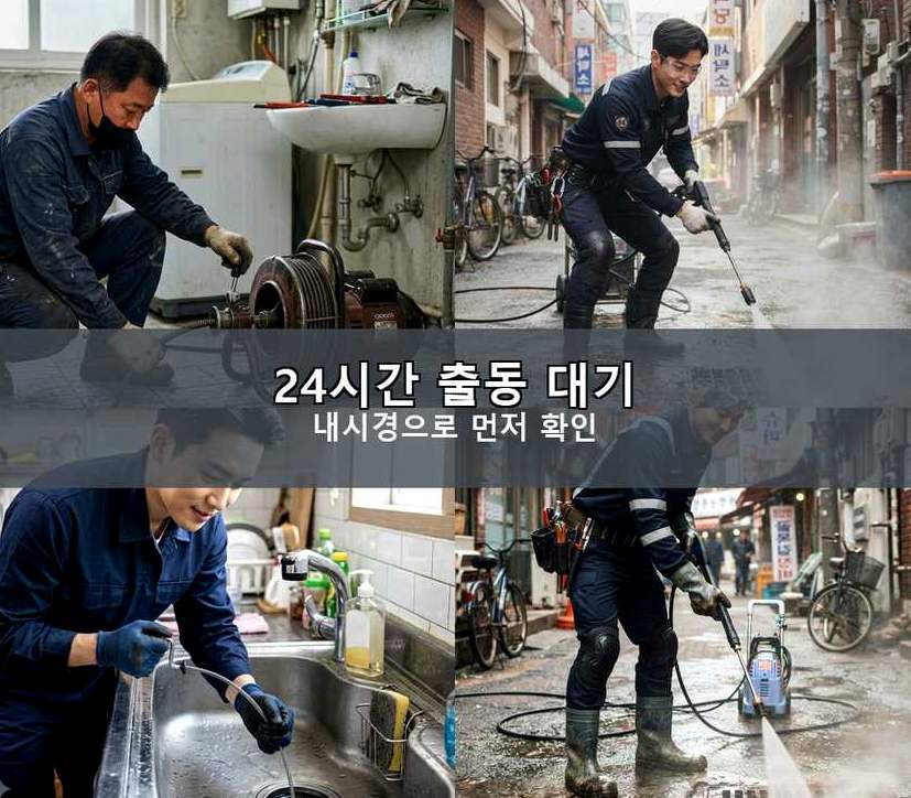 고양시일산동구 사리현동 오수관막힘 고압세척·관통 작업 모습