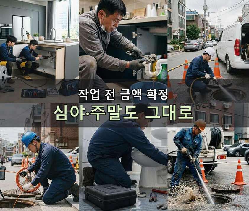 고양시일산동구 백석동 오수관막힘 야간 출동 현장 작업 사진 - 배관해결사