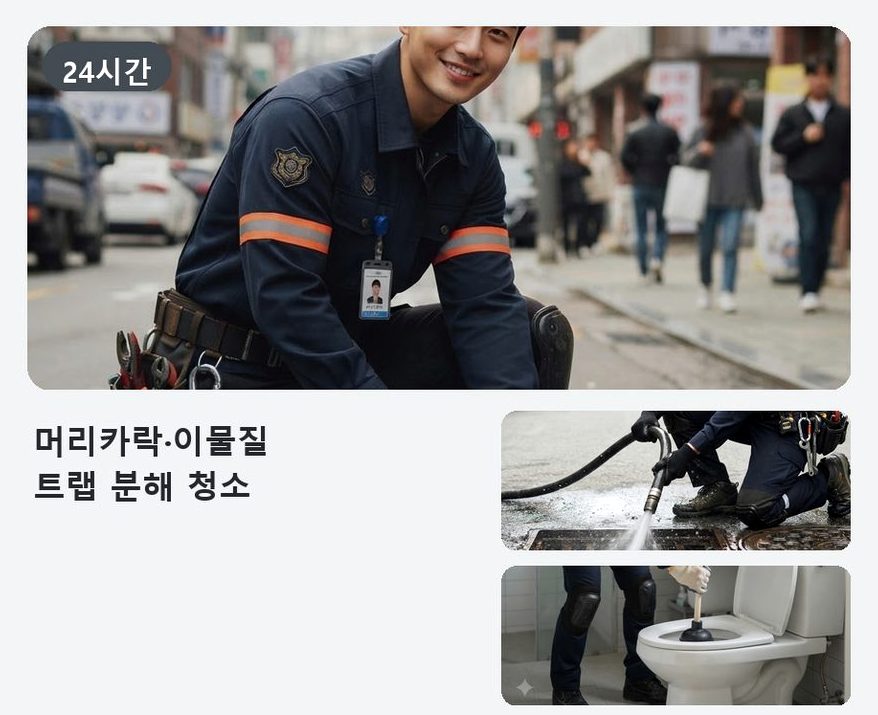 과천시 별양동 배관청소 뚫음 현장 작업 사진 - 배관해결사