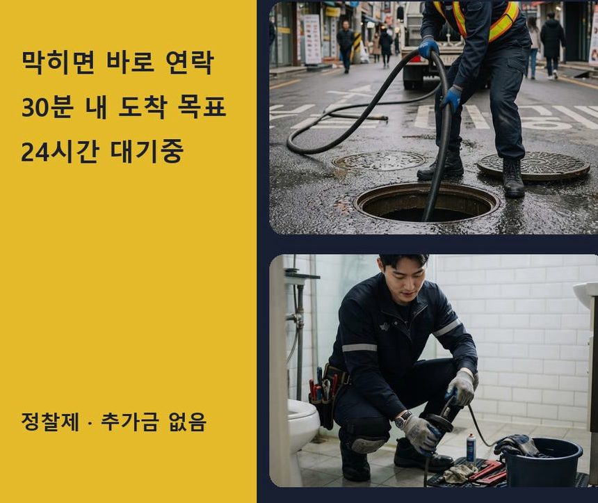 과천시 별양동 베란다 배수구막힘 뚫음 현장 작업 사진 - 배관해결사