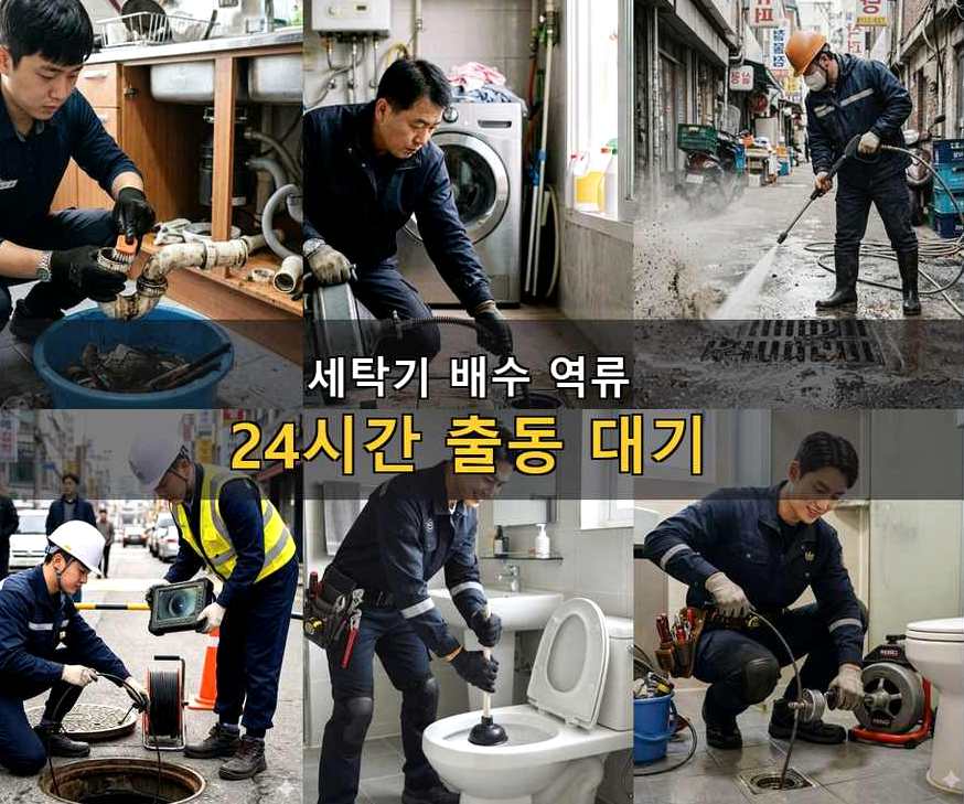 과천시 별양동 하수구 역류 출장비 무료 현장 작업 사진 - 배관해결사