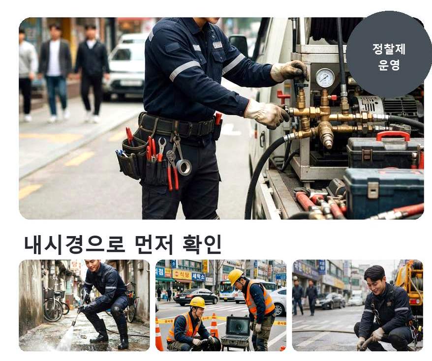 서울 성동구 사근동 하수구 역류 업체 현장 작업 사진 - 배관해결사