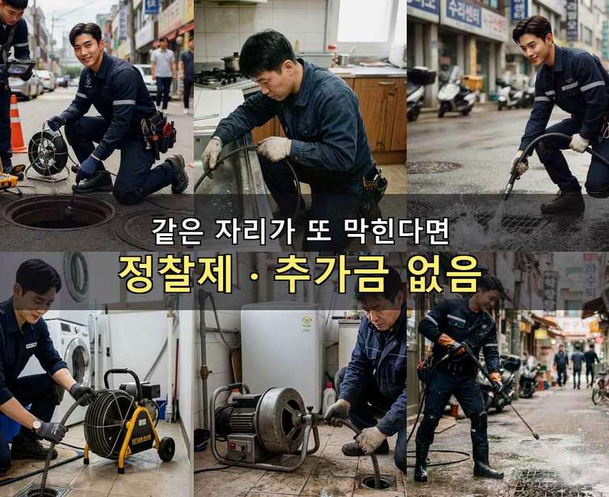 서울 동작구 사당동 배수구막힘 고압세척·관통 작업 모습