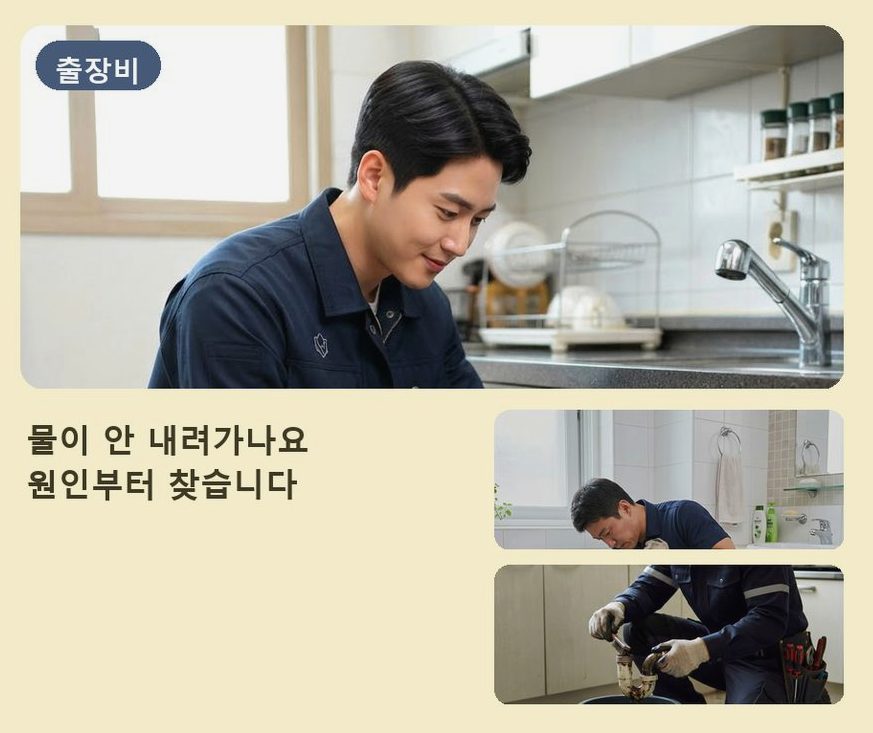 안산시상록구 사사동 주방 하수구막힘 야간 출동 현장 작업 사진 - 배관해결사