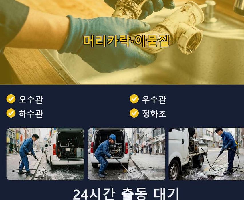 양주시 산북동 배수구막힘 뚫음 현장 작업 사진 - 배관해결사