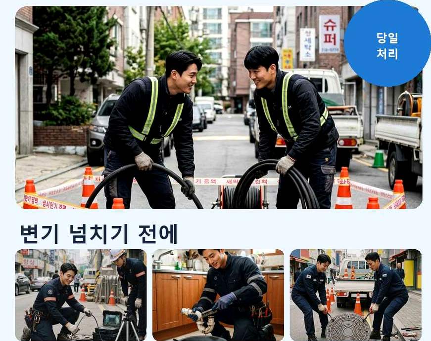 수원시장안구 상광교동 배관청소 뚫음 현장 작업 사진 - 배관해결사