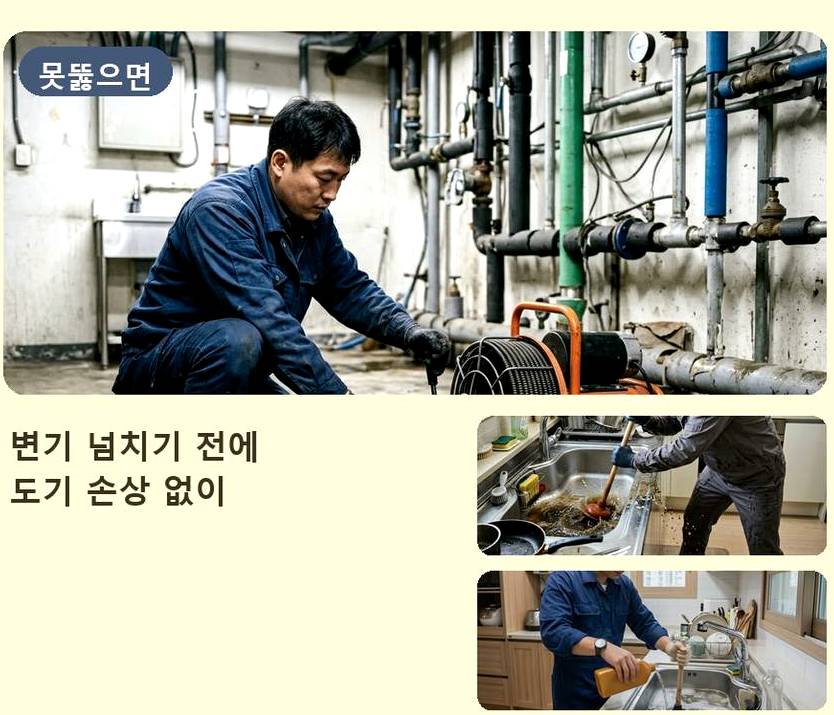 서울 동작구 상도동 싱크대막힘 야간 출동 현장 작업 사진 - 배관해결사